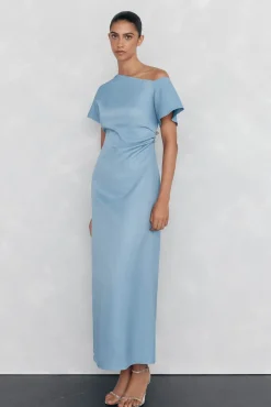 Pedro del Hierro Vestido midi asimétrico aplique Azul Hot