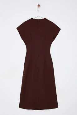 Trendyol Vestido midi con cuello vuelto marr&oacute;n Outlet