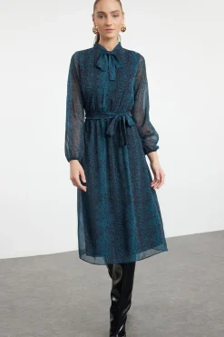 Trendyol Vestido midi con lazo verde Hot