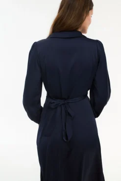 Vila Vestido midi cruzado satinado Azul marino Discount