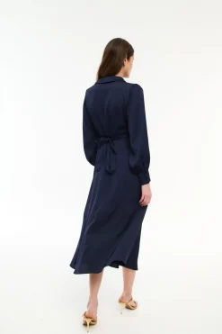 Vila Vestido midi cruzado satinado Azul marino Discount