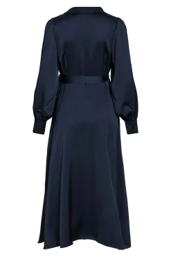Vila Vestido midi cruzado satinado Azul marino Discount