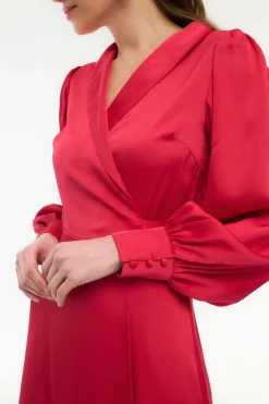 Vila Vestido midi cruzado satinado Rojo New