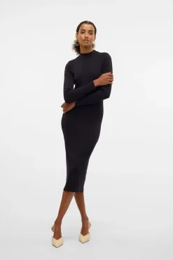 Vero Moda Vestido midi de manga larga Negro