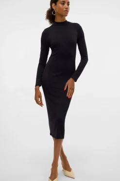 Vero Moda Vestido midi de manga larga Negro