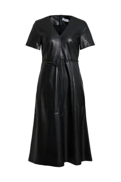 Vila Vestido midi de polipiel Negro Hot