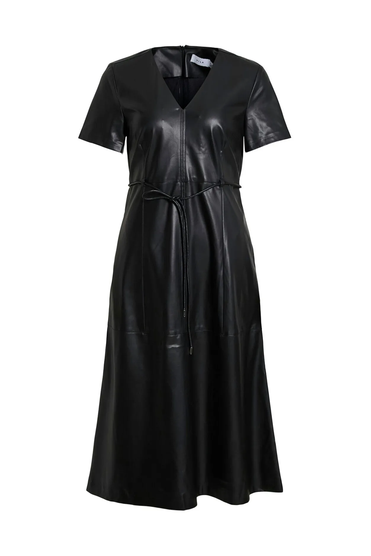 Vila Vestido midi de polipiel Negro Hot