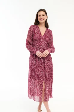Vila Vestido midi estampado con lúrex Rosa