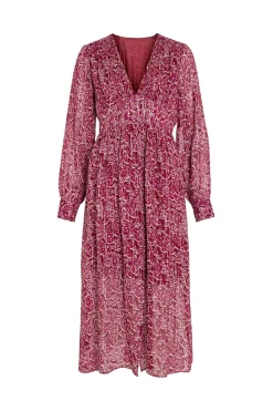 Vila Vestido midi estampado con lúrex Rosa