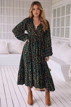 Jaase Vestido midi Eve estampado emerald Verde oscuro Discount