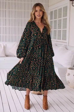 Jaase Vestido midi Eve estampado emerald Verde oscuro Discount