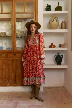 Jaase Vestido midi Eve estampado Lilliana Estampado naranja Clearance