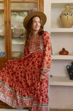 Jaase Vestido midi Eve estampado Lilliana Estampado naranja Clearance