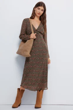 Springfield Vestido midi florecitas kaki Sale