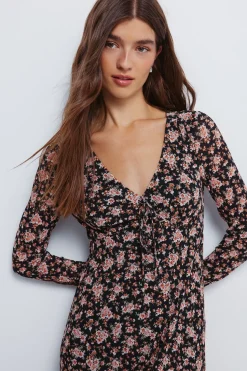 Springfield Vestido midi flores escote lazo negro Best