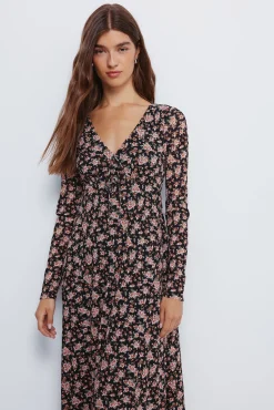 Springfield Vestido midi flores escote lazo negro Best