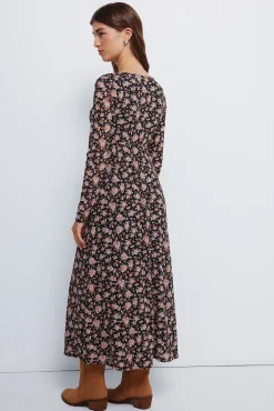 Springfield Vestido midi flores escote lazo negro Best