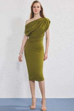 Trendyol Vestido midi fruncido verde Online