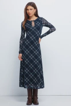 Springfield Vestido midi gasa cuadros azul New