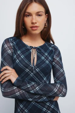 Springfield Vestido midi gasa cuadros azul New