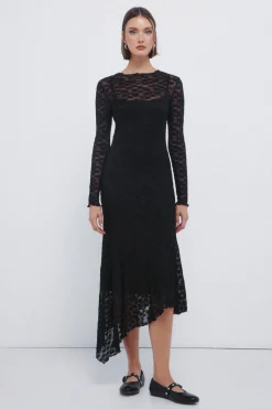 Springfield Vestido midi lace asimétrico negro