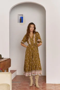 Jaase Vestido midi mila estampado Amalie Estampado beige Outlet