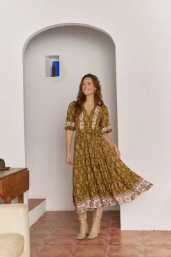 Jaase Vestido midi mila estampado Amalie Estampado beige Outlet