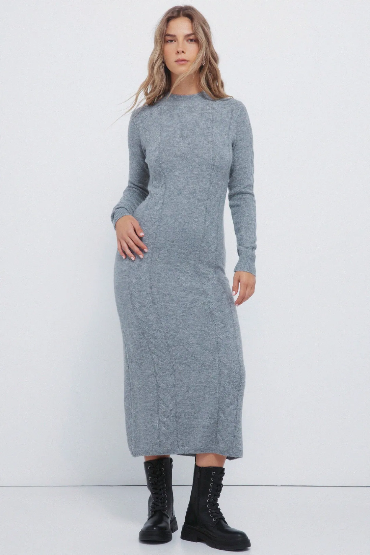 Springfield Vestido midi punto cable knit estampado