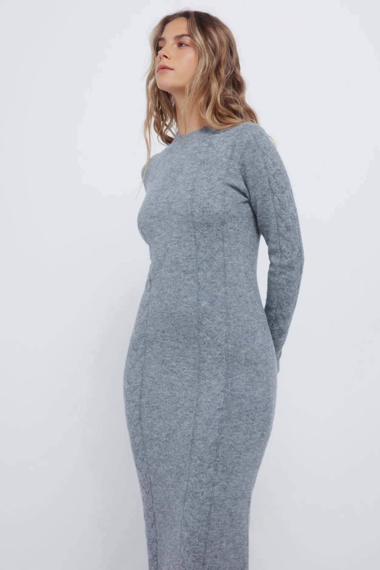 Springfield Vestido midi punto cable knit estampado