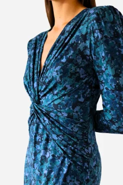 Cuplé Vestido midi punto estampado Azul Outlet