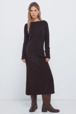 Springfield Vestido midi punto pointelle marr&oacute;n Sale