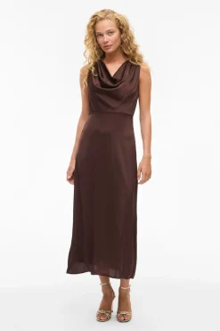 Vila Vestido midi satinado Marr&oacute;n Clearance