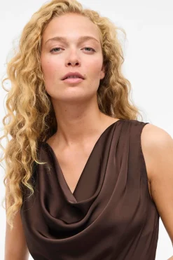 Vila Vestido midi satinado Marr&oacute;n Clearance