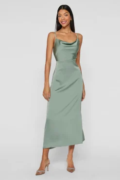 Vila Vestido midi satinado Verde Online
