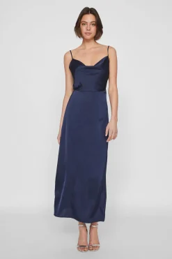 Vila Vestido midi satinado Azul marino Online