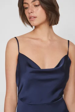 Vila Vestido midi satinado Azul marino Online