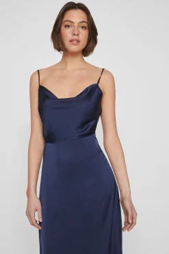 Vila Vestido midi satinado Azul marino Online