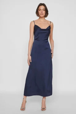 Vila Vestido midi satinado Azul marino Online