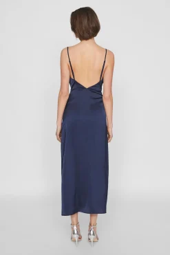 Vila Vestido midi satinado Azul marino Online