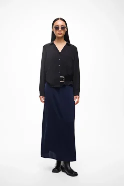 Vila Vestido midi satinado Azul marino Online