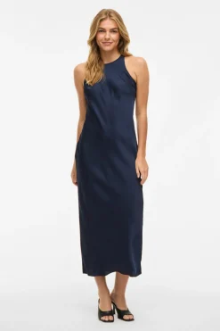 Vila Vestido midi satinado Azul marino Online