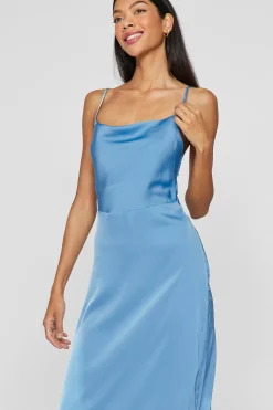 Vila Vestido midi satinado Azul Best