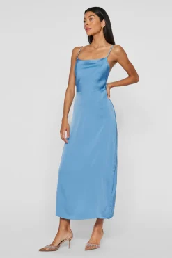 Vila Vestido midi satinado Azul Best