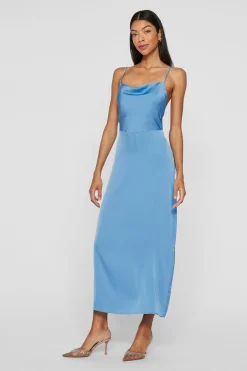 Vila Vestido midi satinado Azul Best