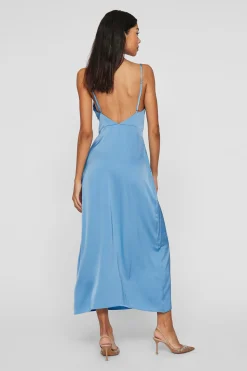 Vila Vestido midi satinado Azul Best