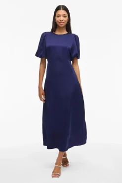 Vila Vestido midi satinado de fiesta Azul marino Discount