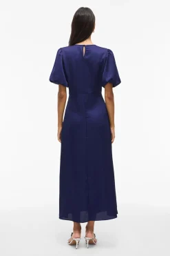 Vila Vestido midi satinado de fiesta Azul marino Discount