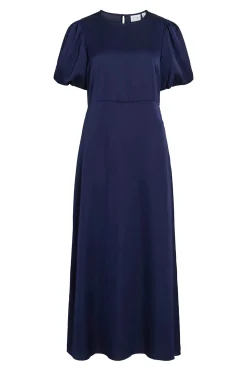 Vila Vestido midi satinado de fiesta Azul marino Discount