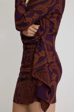 Silbon Vestido mini drapeado estampado Multicolor New