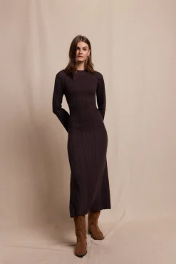 Slowlove Vestido Perkins canalé Marr&oacute;n oscuro Clearance